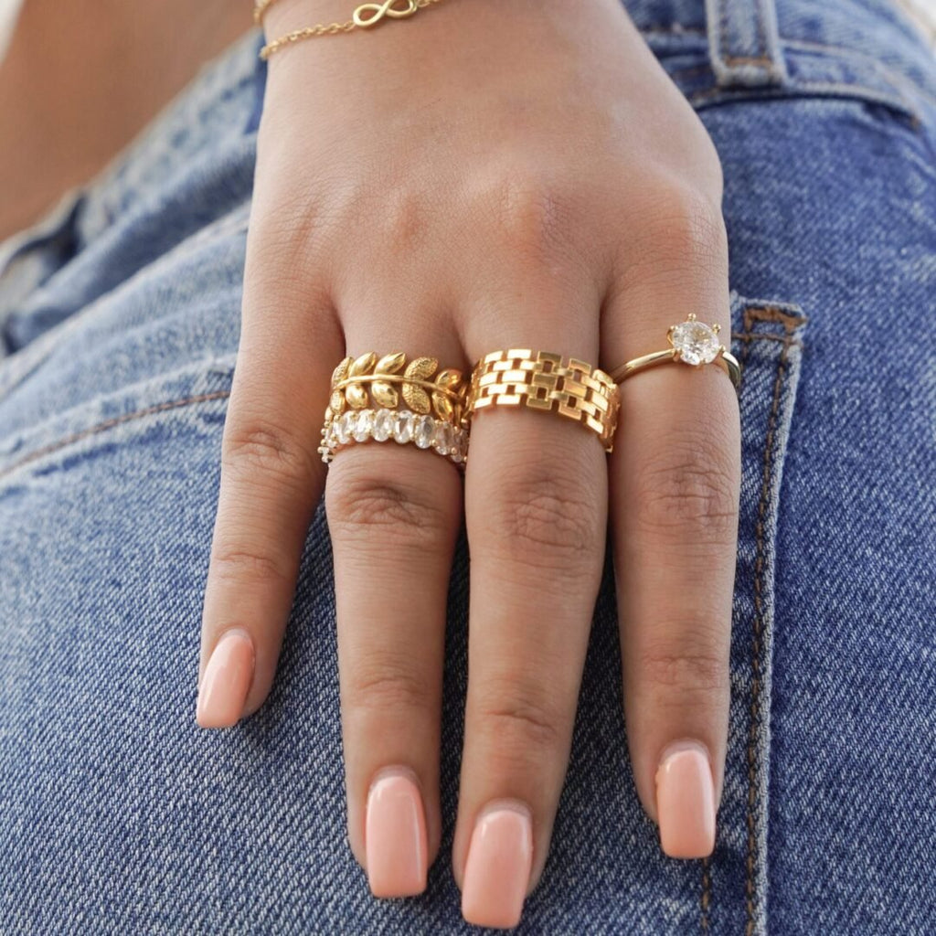 Webster Ring — woven gold-plated ring worn on the finger