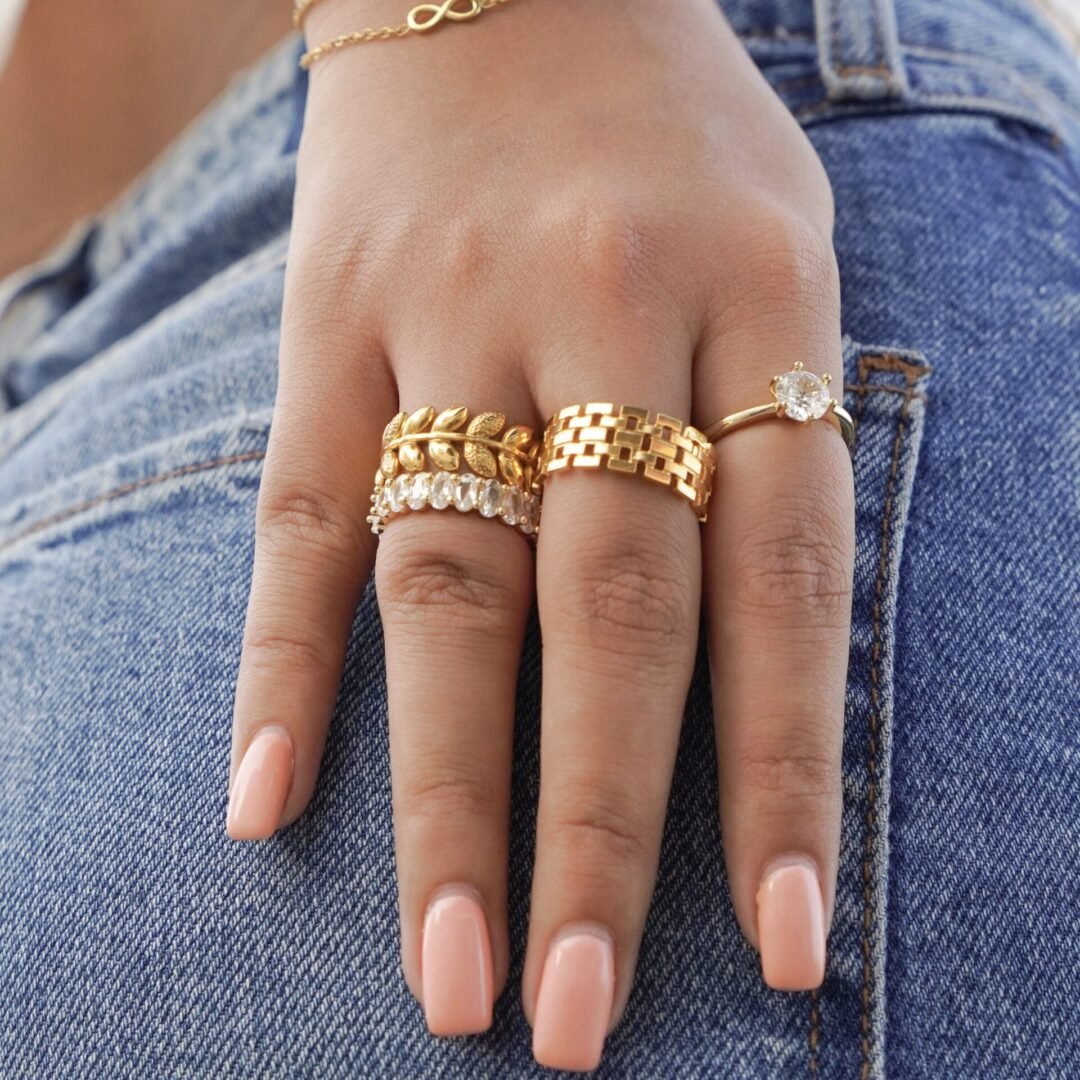 Webster Ring — woven gold-plated ring worn on the finger