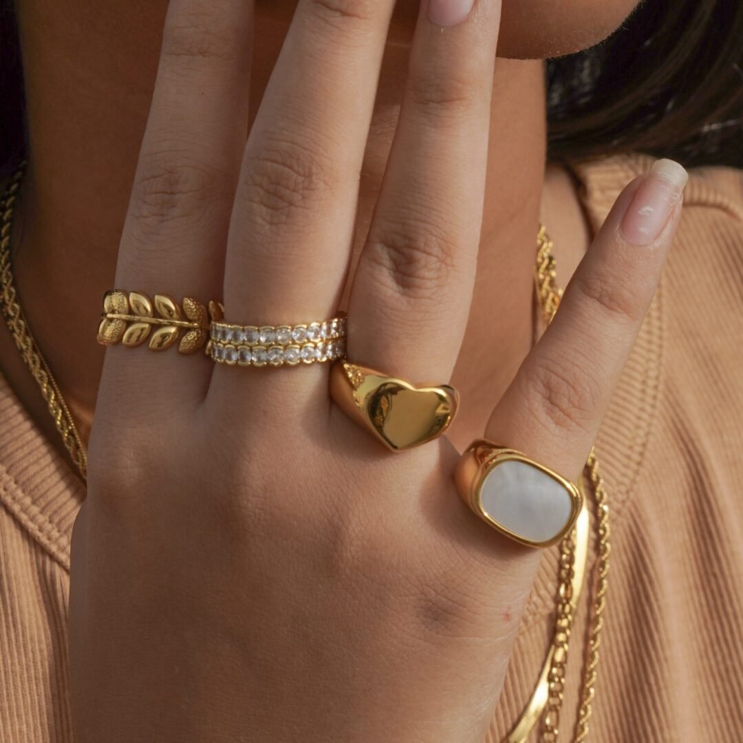 Heart Ring — gold heart ring worn on the finger