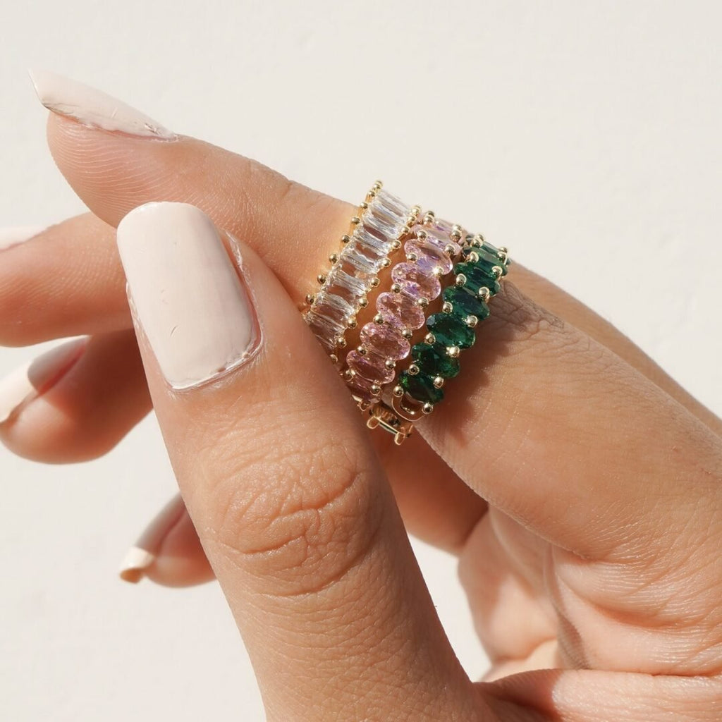 Crystal Ring — faceted zircon ring, angled view