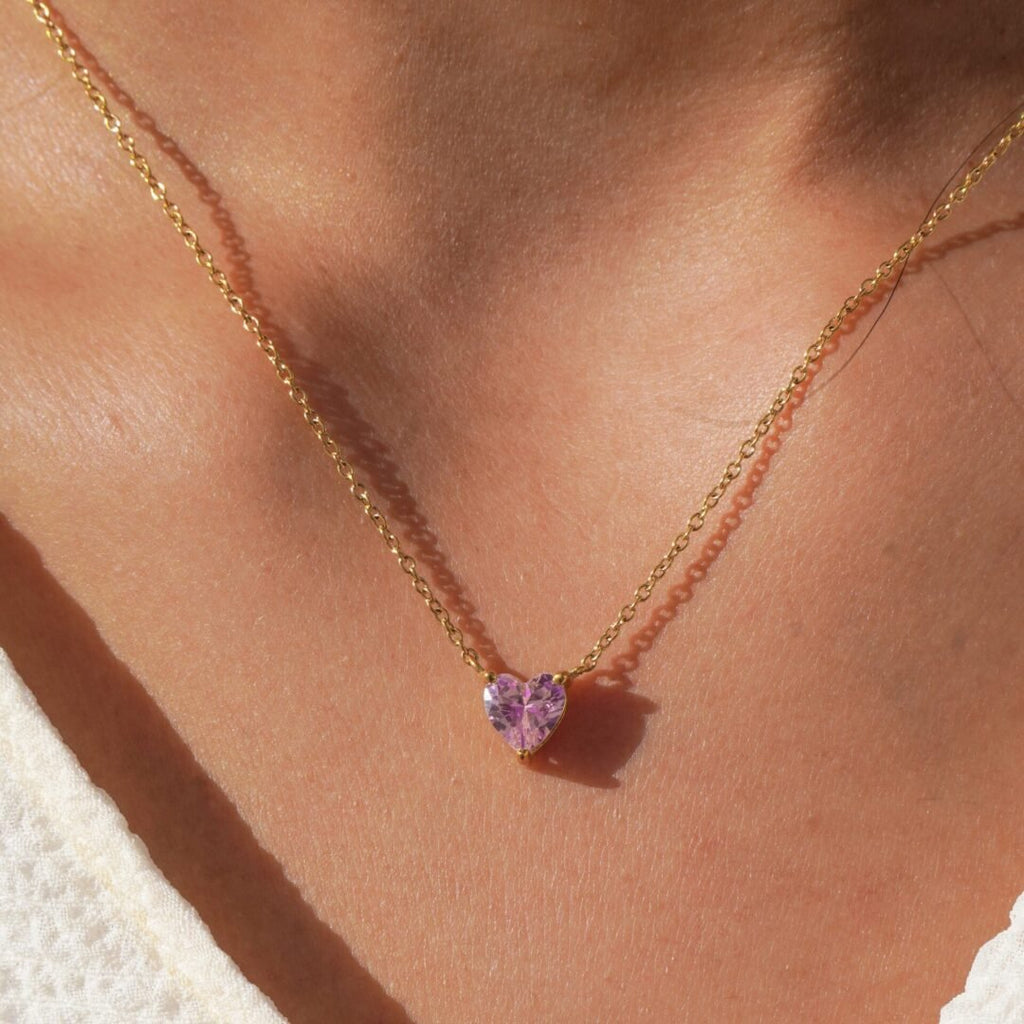 Gem Heart — close-up of zircon stone set in gold-plated heart pendant