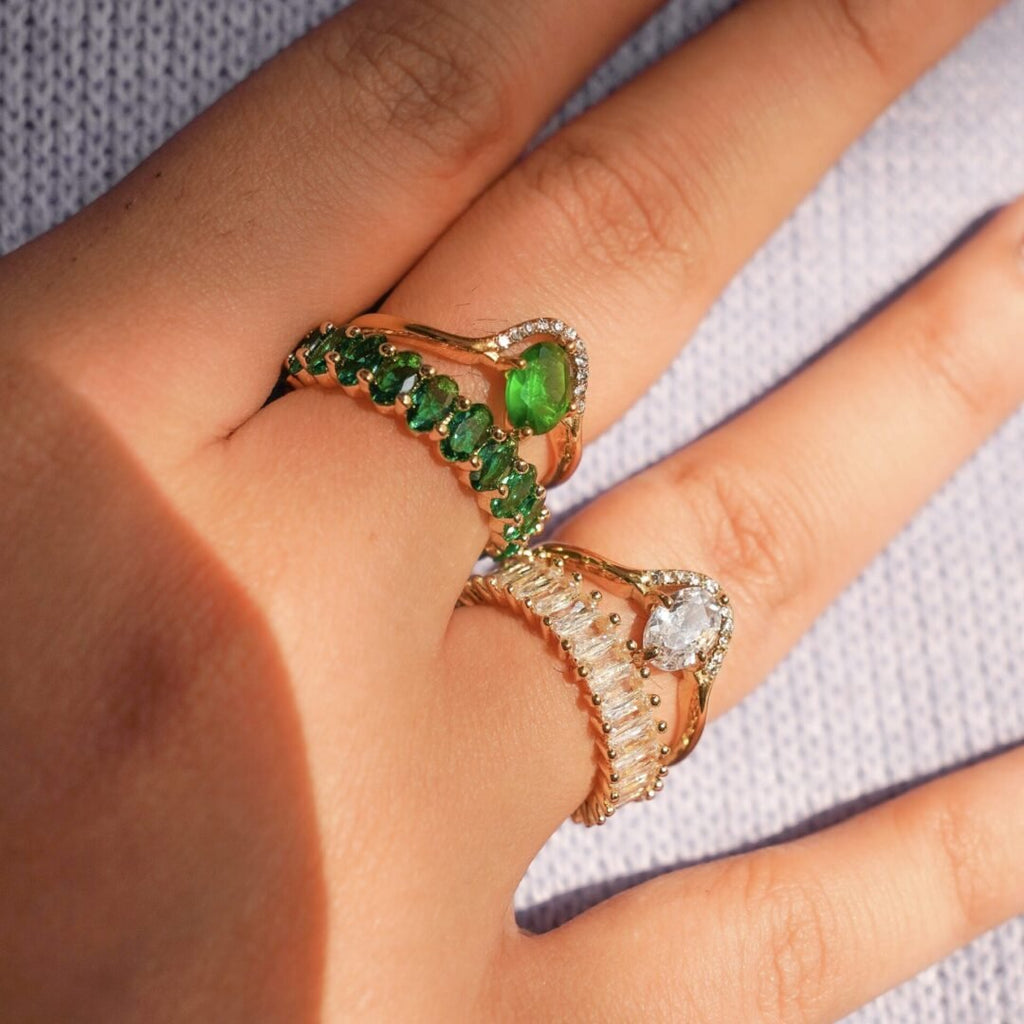 Crystal Ring — zircon ring stacked with other rings