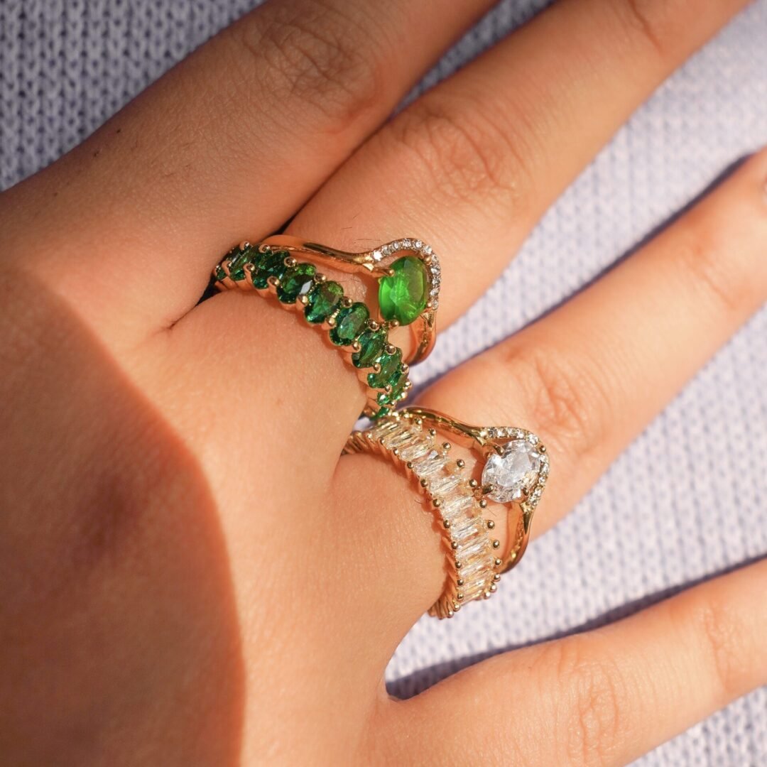Crystal Ring — zircon ring stacked with other rings