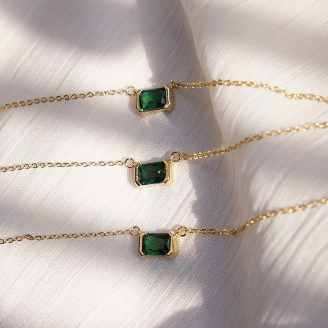 Jade — green pendant on fine gold-plated chain, styled