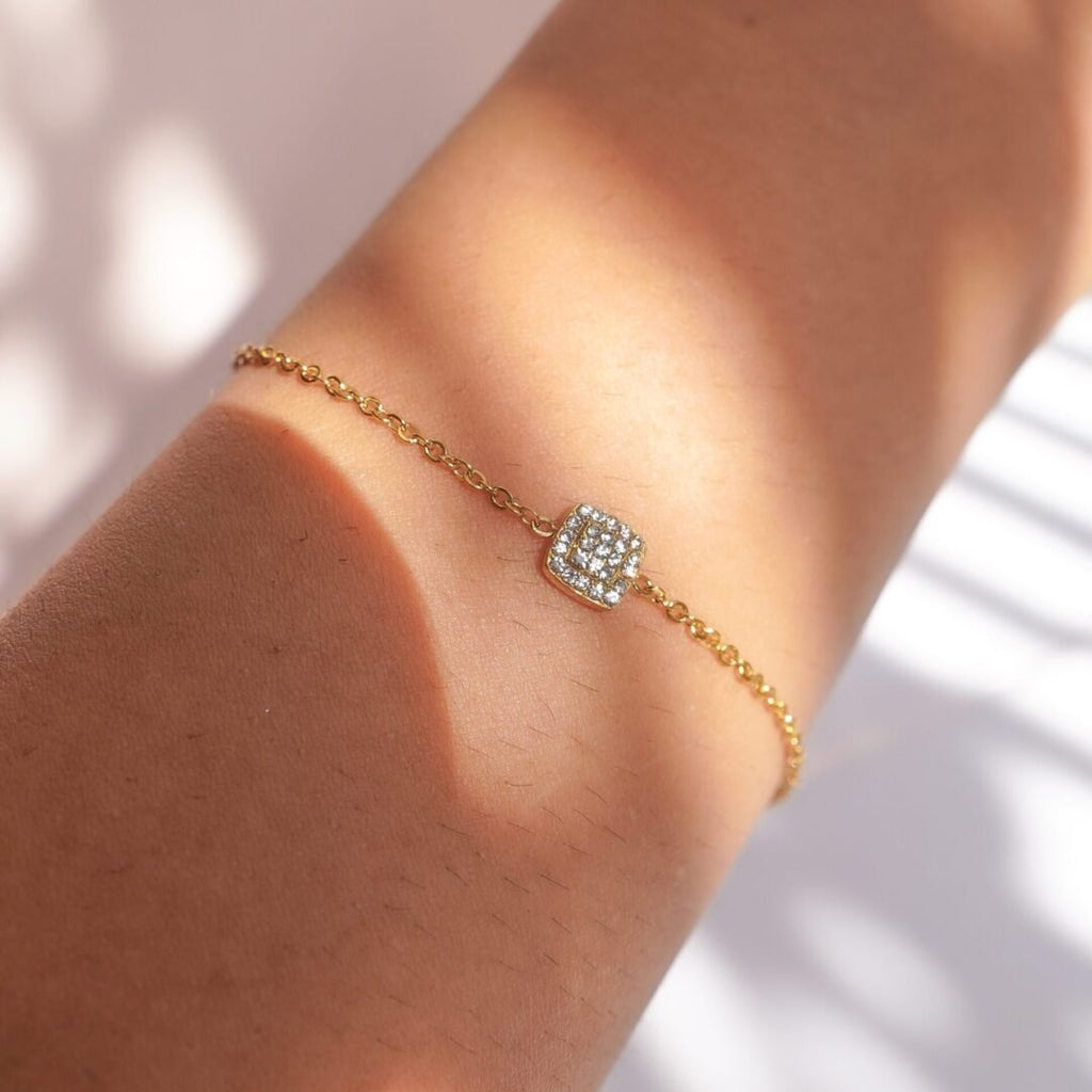 Bar Bracelet — zircon bar bracelet stacked with other bracelets