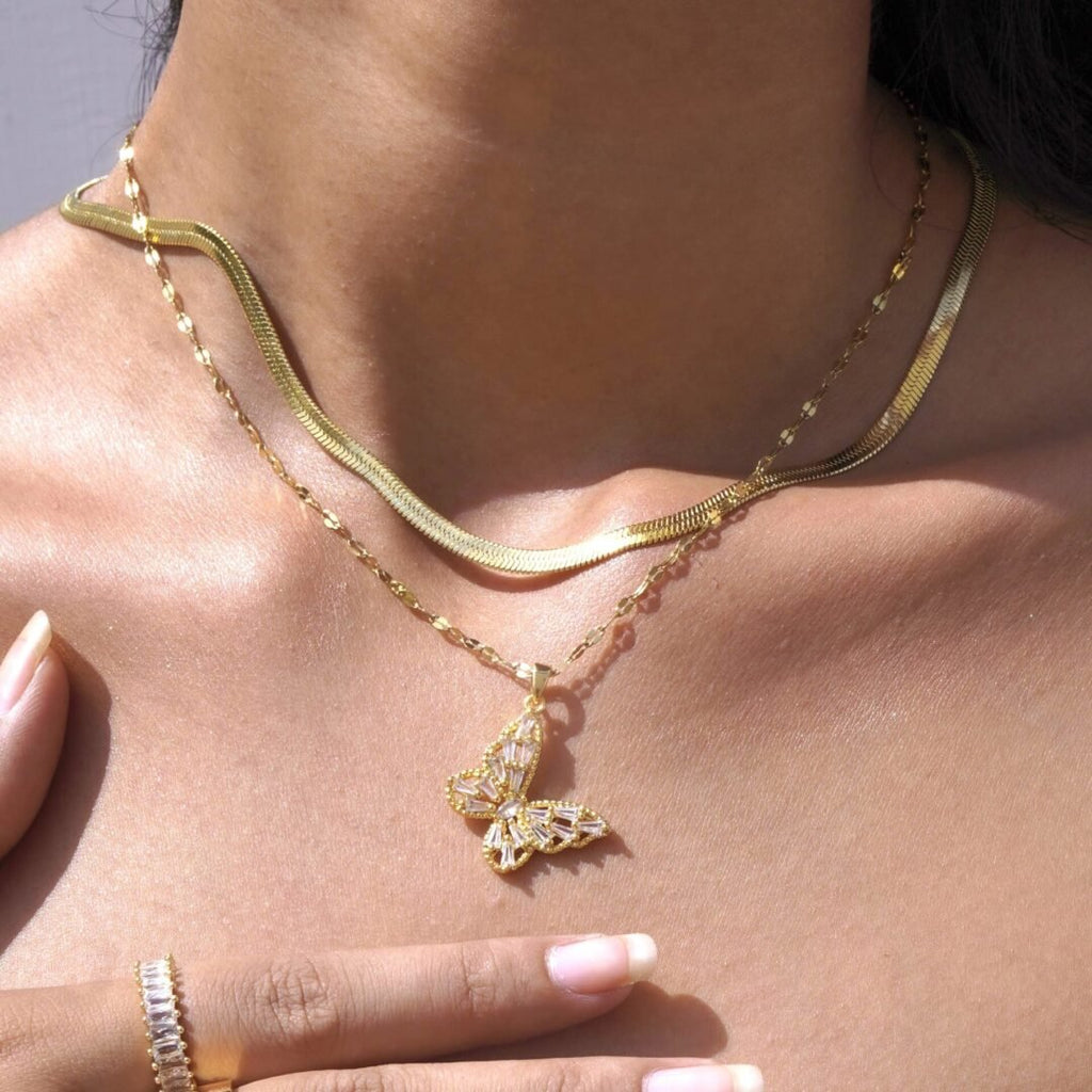 Basic Snake Chain — gold snake chain worn at the neck