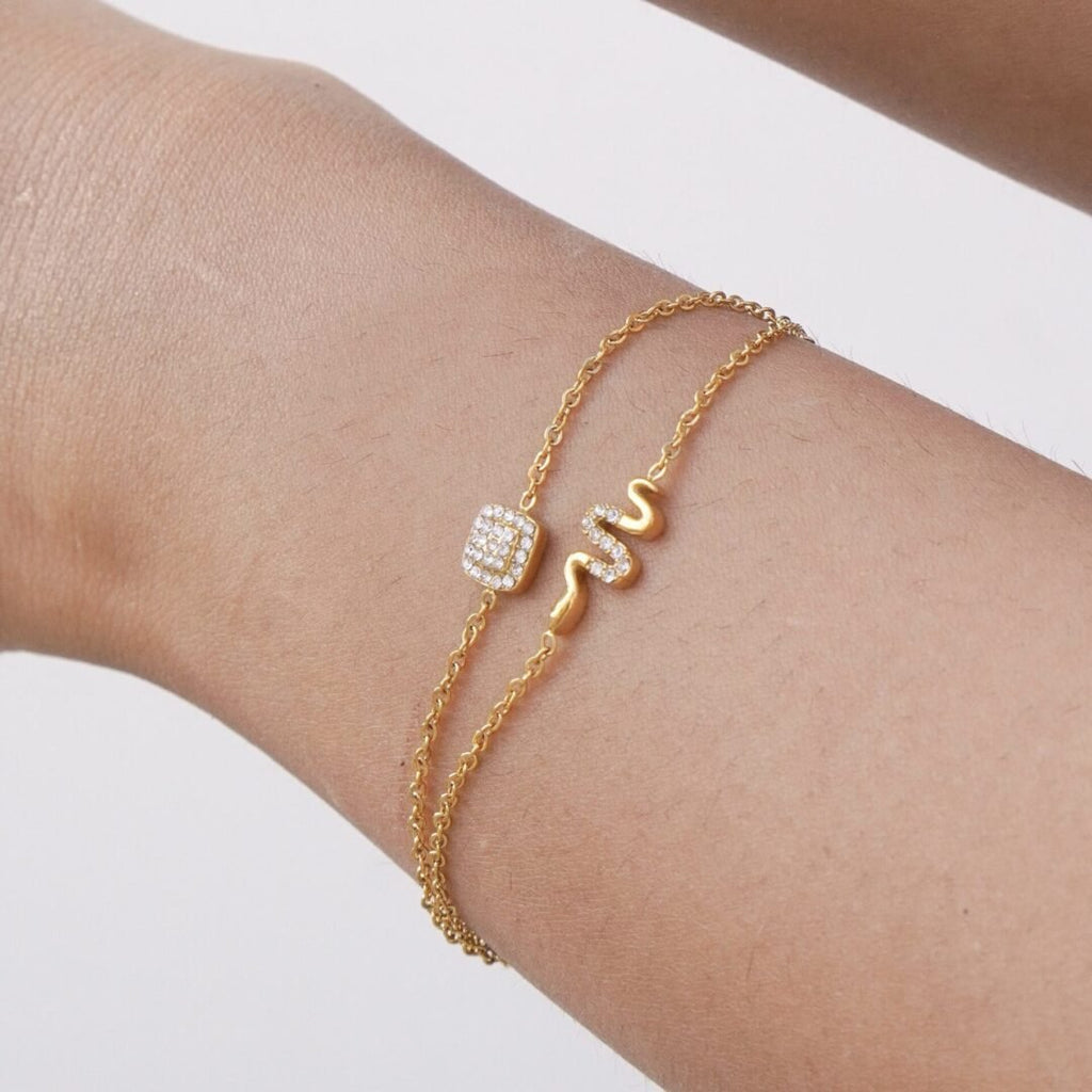 Bar Bracelet — gold-plated zircon bar bracelet worn on the wrist