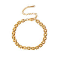 Weave — flat woven gold chain bracelet in 18k gold-plated stainless steel, front view
