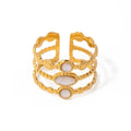 Opalite — opalite stone ring in 18k gold-plated stainless steel, front view