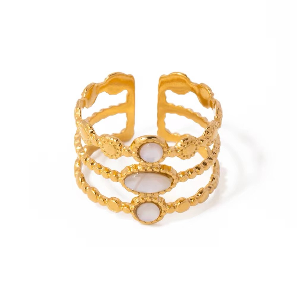 Opalite — opalite stone ring in 18k gold-plated stainless steel, front view