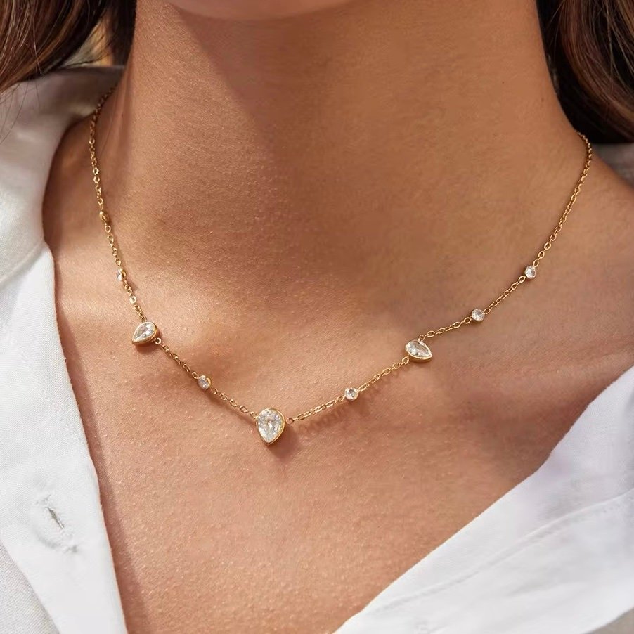 Her Majesty — statement zircon pendant necklace in 18k gold plating, front view