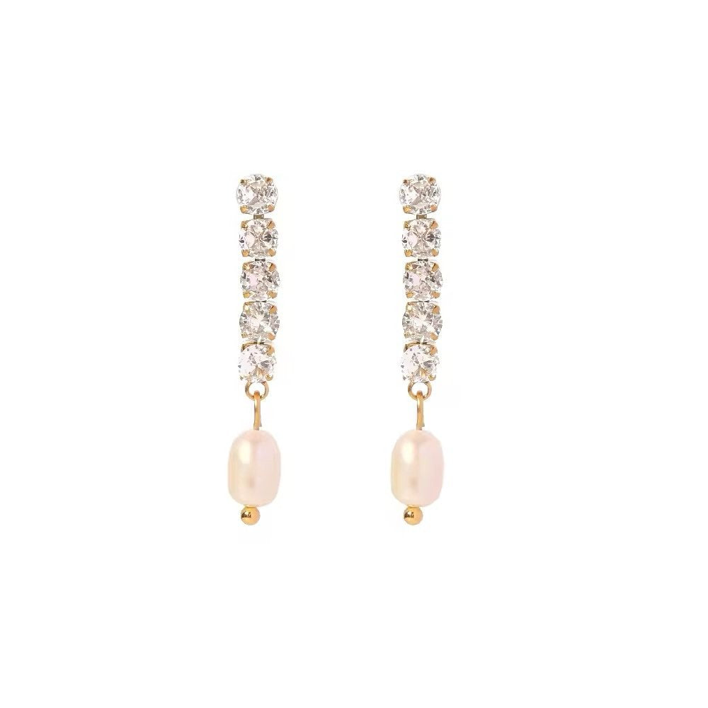 Pearl Spark — zircon-set 18k gold-plated earrings, front view