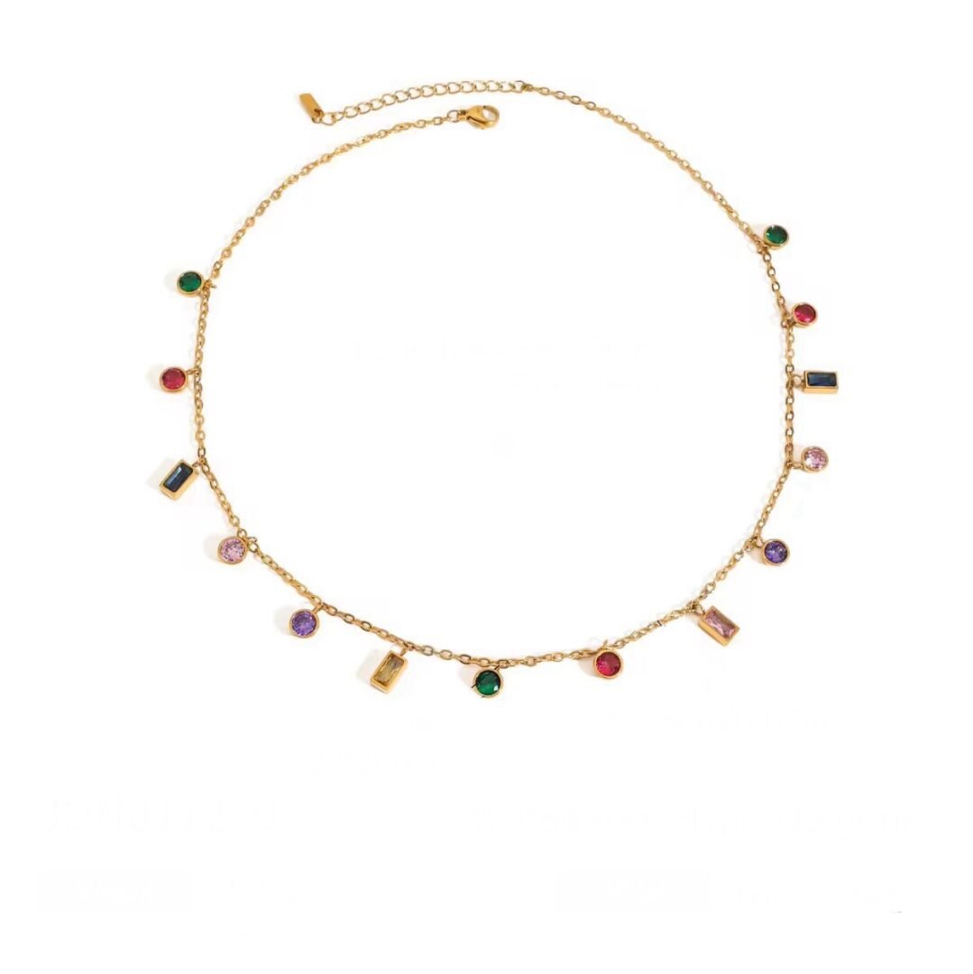 Kaleidoscope — faceted zircon pendant necklace in 18k gold plating, front view