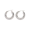 Medium Tube Hoops Silver — medium silver-plated tube hoop earrings, front view
