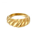 Croissant Ring — ridged dome band ring in 18k gold-plated stainless steel, front view