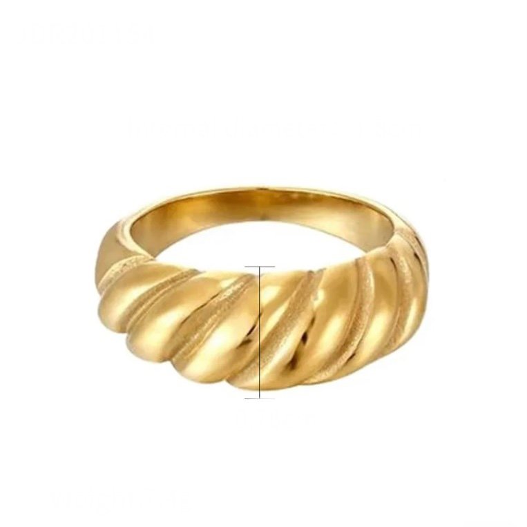 Croissant Ring — ridged dome band ring in 18k gold-plated stainless steel, front view