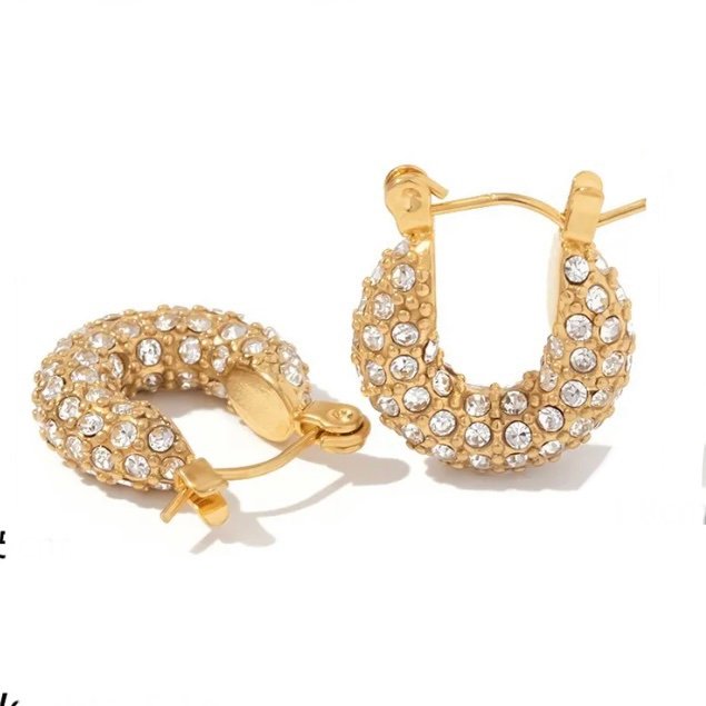 Aria Hoops Small — small zircon hoop earrings in 18k gold-plated stainless steel, front view
