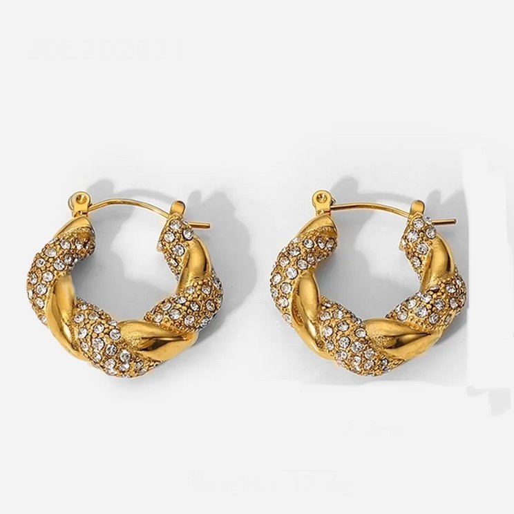 Beverley Hoops — small 18k gold-plated zircon hoop earrings, front view