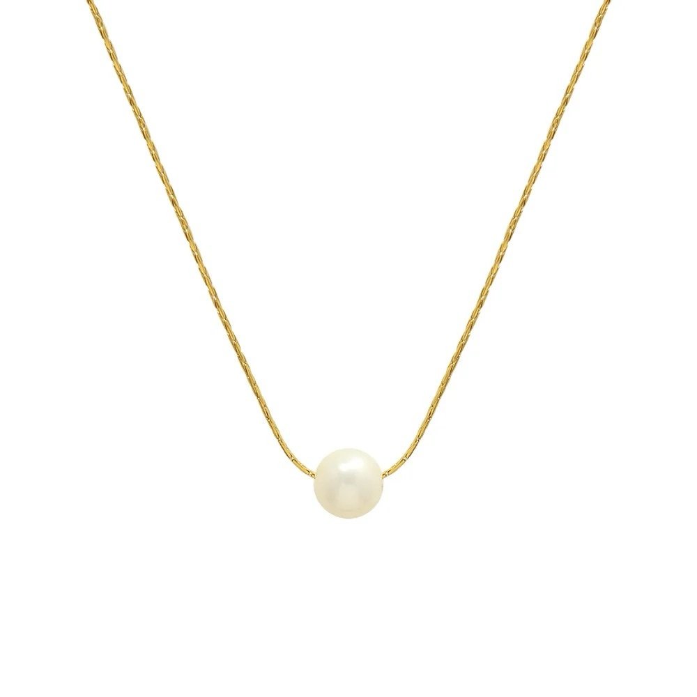 Luxe Pearl — genuine freshwater pearl pendant on 18k gold-plated chain, front view