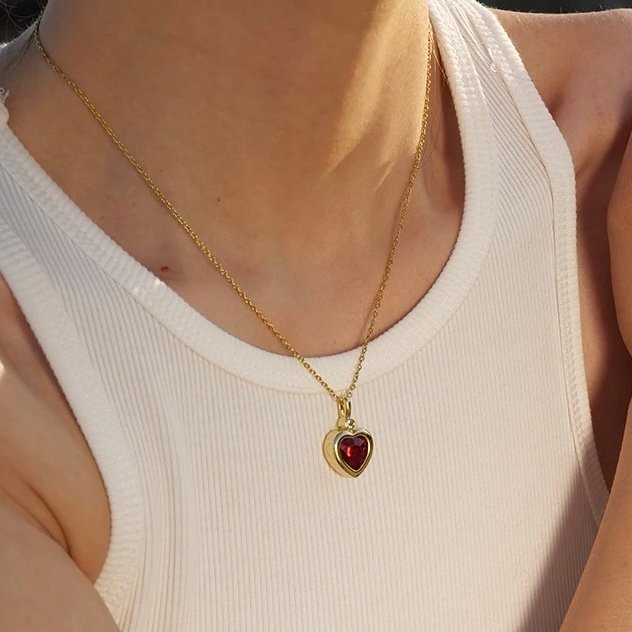 Heart on Fire — close-up of zircon-filled heart pendant
