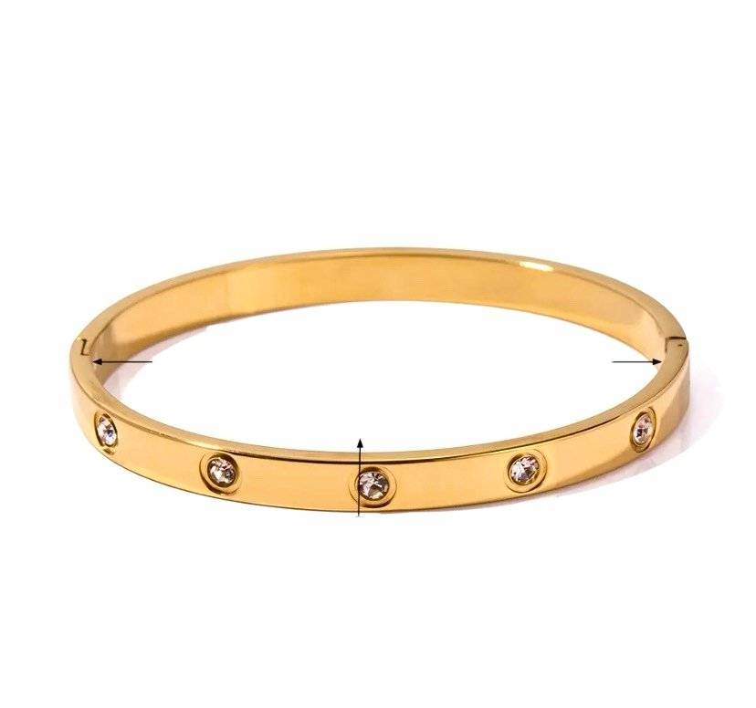 Basic Cuff — open zircon cuff bracelet in 18k gold-plated stainless steel, front view
