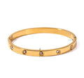 Basic Cuff — open zircon cuff bracelet in 18k gold-plated stainless steel, front view