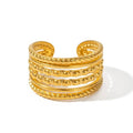 Boho Ring — adjustable open-form ring in 18k gold-plated stainless steel, front view