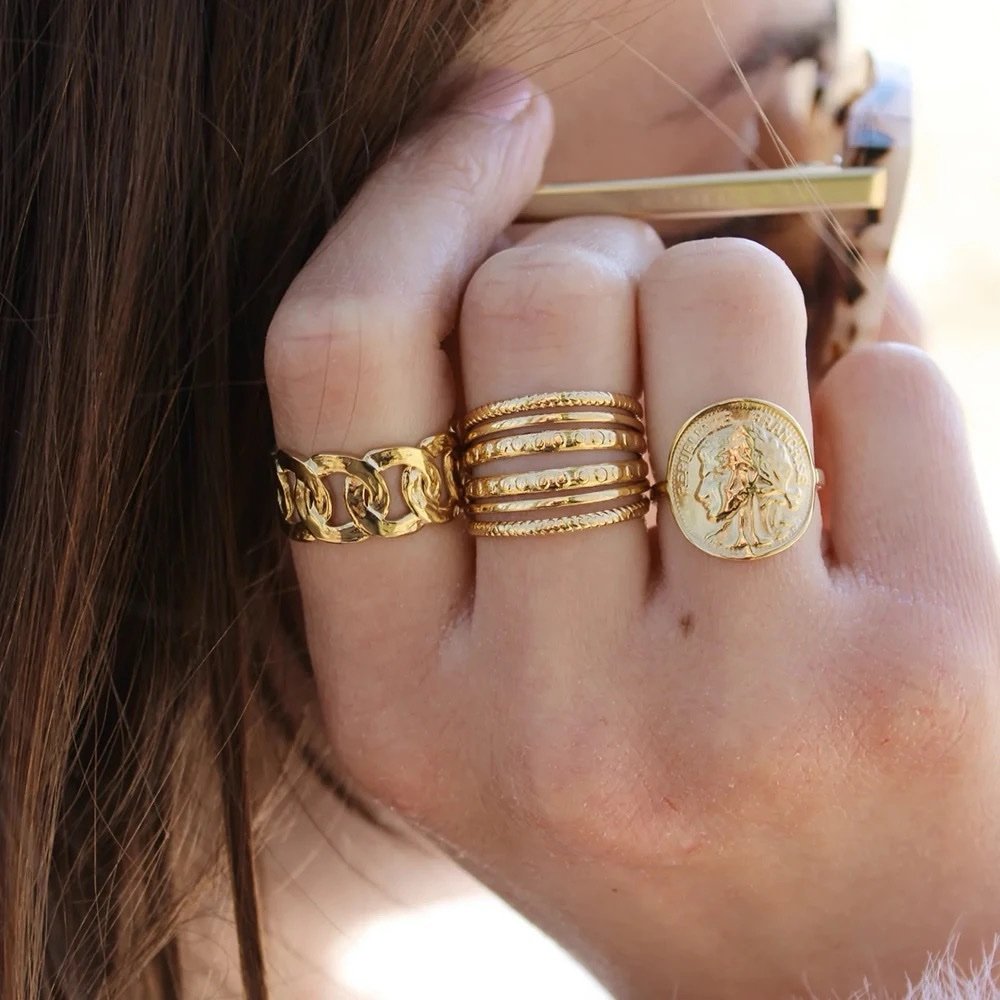 Boho Ring — gold-plated adjustable band worn on the finger