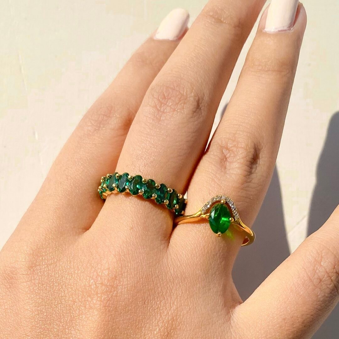 Icy Ring Green — green zircon ring worn on the finger