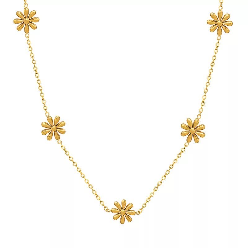 Petite Daisies — daisy charm necklace in 18k gold-plated stainless steel, front view