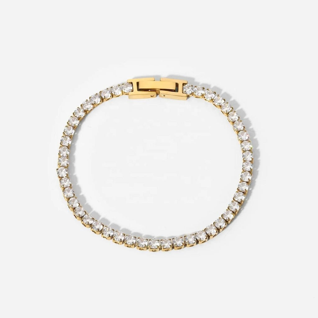 Tennis Bracelet — zircon tennis bracelet in 18k gold-plated stainless steel, front view