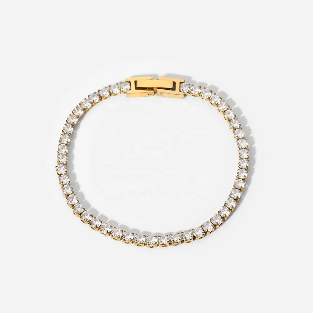 Tennis Bracelet — zircon tennis bracelet in 18k gold-plated stainless steel, front view