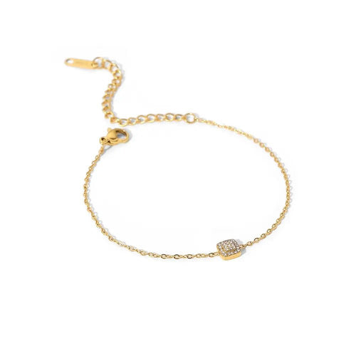 Bar Bracelet — zircon bar bracelet in 18k gold-plated stainless steel, front view