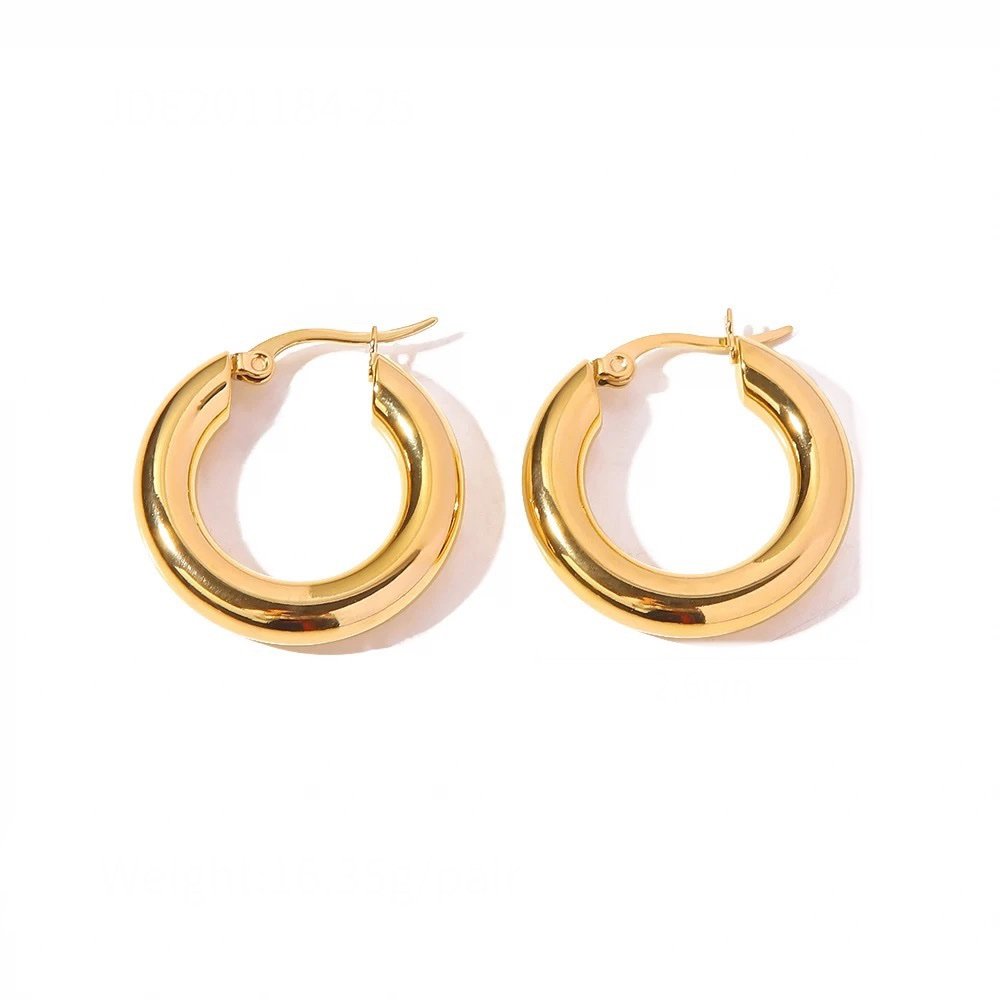 Tube Hoops Medium — medium 18k gold-plated tube hoop earrings, front view