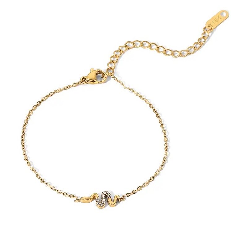 Snake Bracelet — zircon snake-link bracelet in 18k gold-plated stainless steel, front view