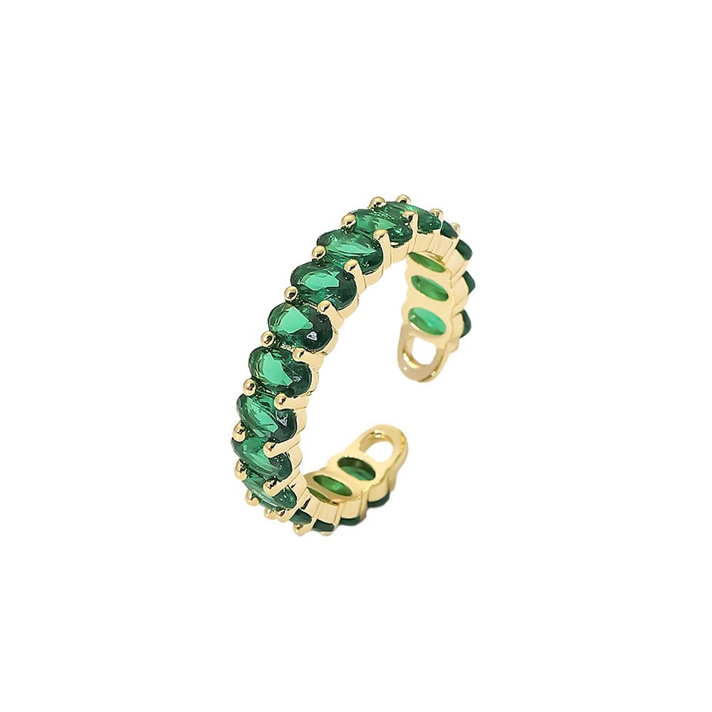 Icy Ring Green — gold-plated green stone ring, angled view