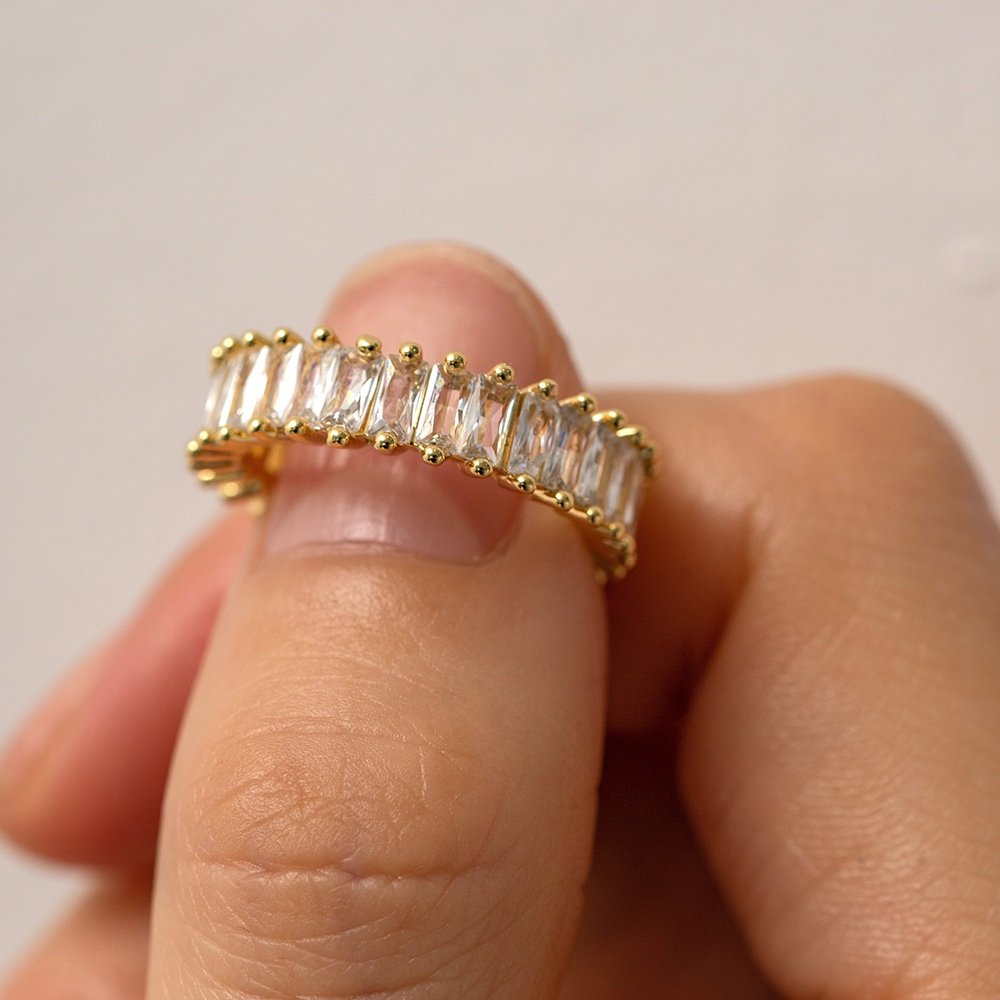 Crystal Ring — faceted zircon statement ring worn on the finger
