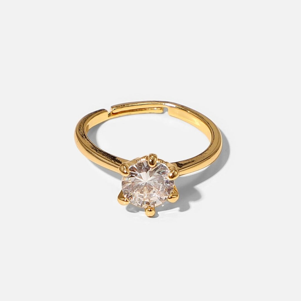 Jules — adjustable zircon ring in 18k gold-plated brass, front view
