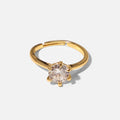 Jules — adjustable zircon ring in 18k gold-plated brass, front view