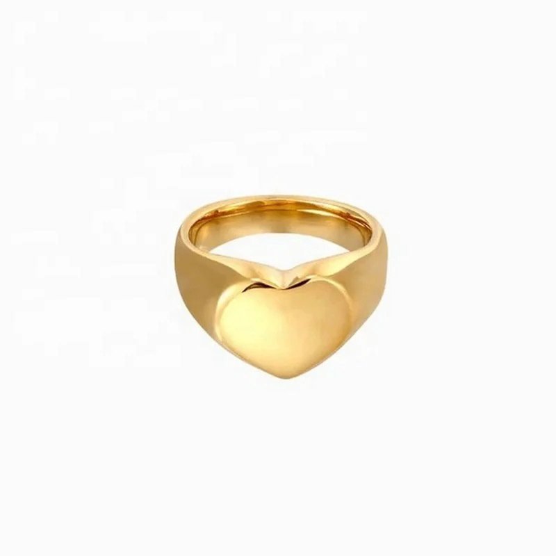 Heart Ring — slim heart cut-out band in 14k gold-plated stainless steel, front view