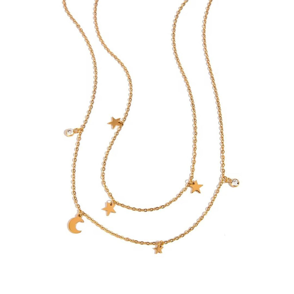 Starlight Dream — gold star pendant necklace in 18k gold-plated stainless steel, front view