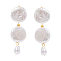 Pearl Essence — imitation pearl and gold earrings in 18k gold-plated stainless steel, front view