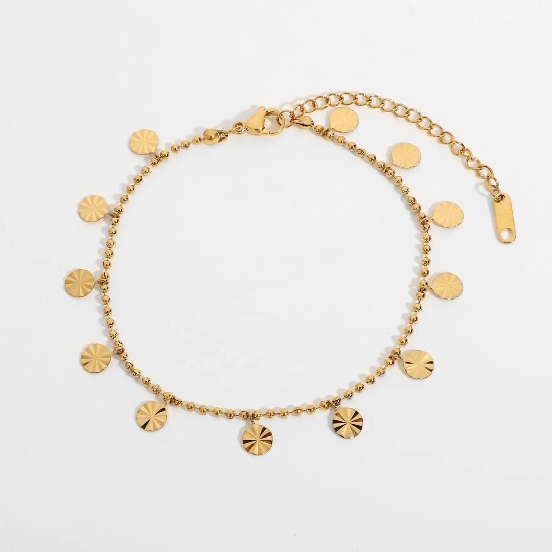 Kendra Anklet — gold-plated stainless steel chain anklet, front view