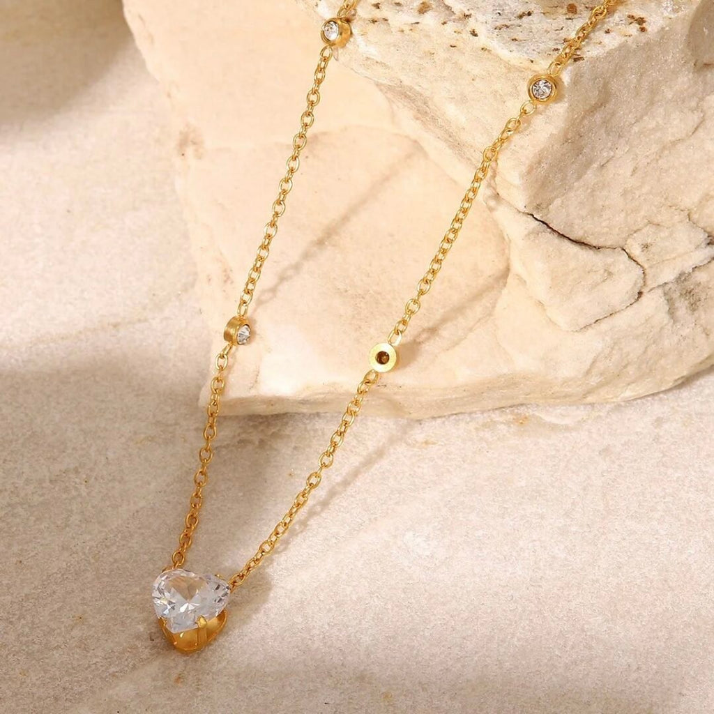 Zircon Heart Necklace — close-up of zircon pavé setting