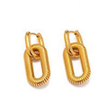 Lexie Earrings Gold — 3cm gold drop earrings in 18k gold-plated stainless steel, front view
