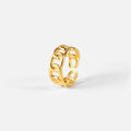 Interlocked Ring — interlocking double-band ring in 18k gold-plated stainless steel, front view