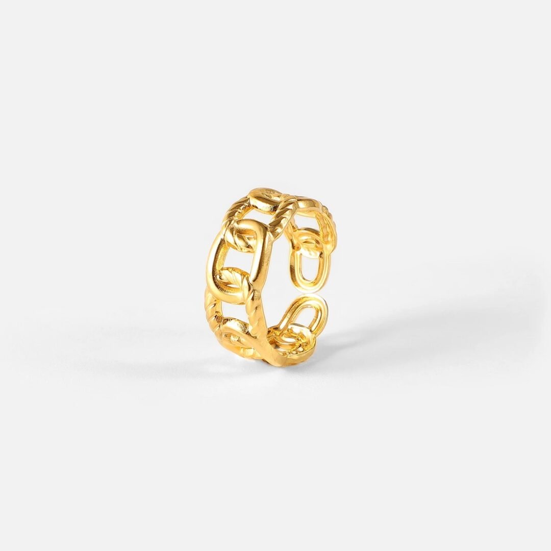Interlocked Ring — interlocking double-band ring in 18k gold-plated stainless steel, front view