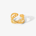 Crossed Band Ring — plain crossover band ring in 18k gold-plated stainless steel, front view