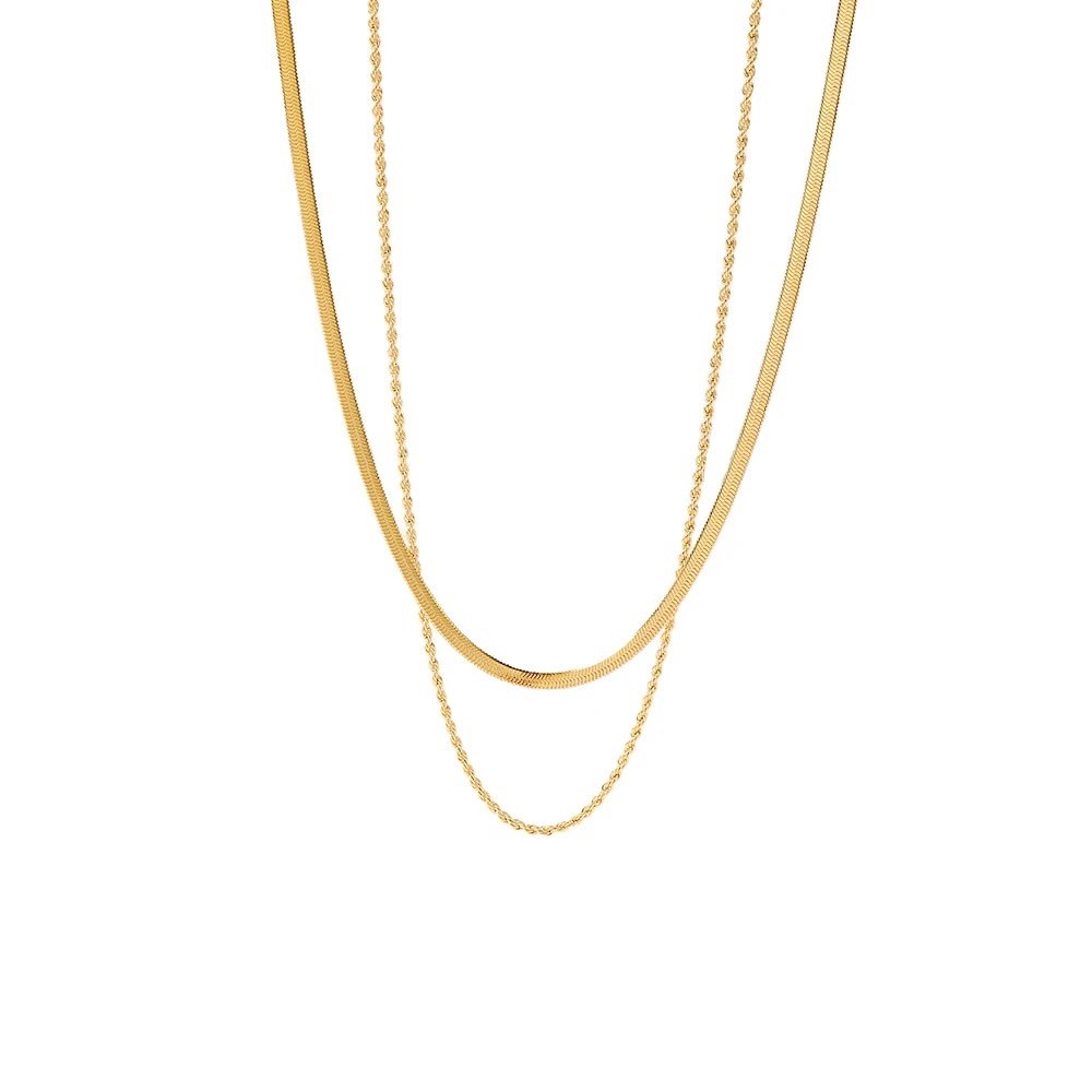 Lucia Chains — layered gold-plated chain necklace, front view