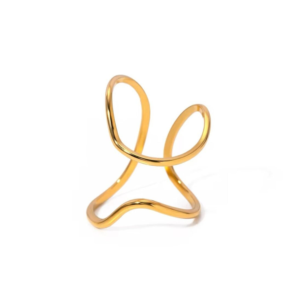 Misshaped Ring — irregular adjustable band in 18k gold-plated stainless steel, front view